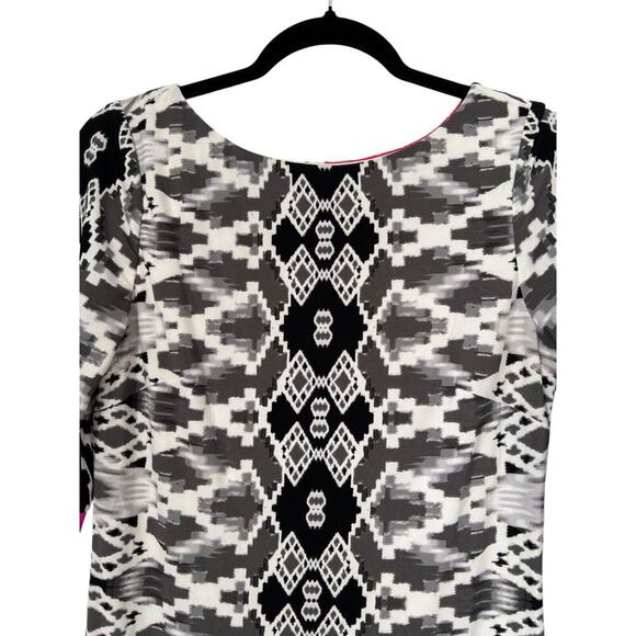 Eliza J Dress Size 8 Pink White Aztec Geometric Print Short Sleeve Sheath Lined - Picture 2 of 10